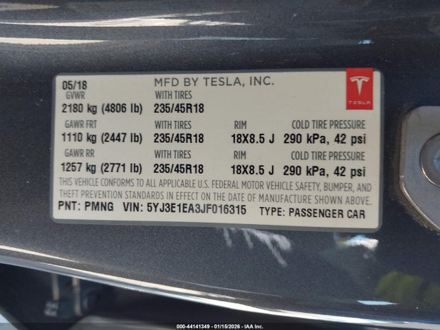 2018 TESLA MODEL 3 5YJ3E1EA3JF016315 Photo 8