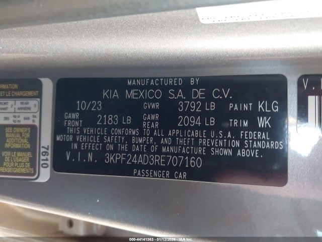 3KPF24AD3RE707160 KIA Forte Lxs