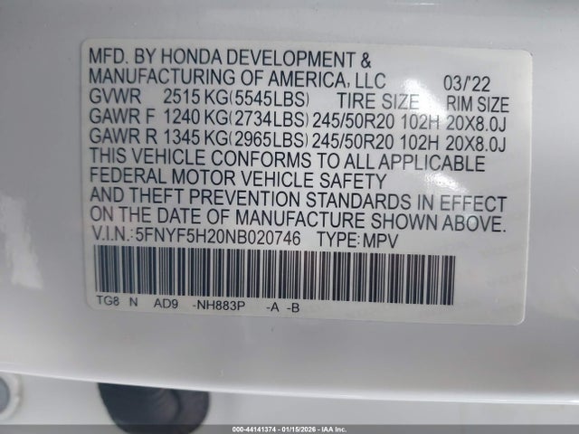 Honda Pilot 2wd Special Edition 2022 5FNYF5H20NB020746 Image 9