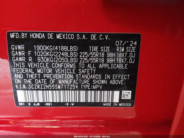 3CZRZ2H55SM717254 Honda Hr-v Awd Sport