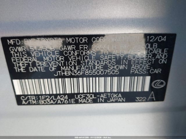 2005 LEXUS LS 430 JTHBN36F855007505 Photo 8
