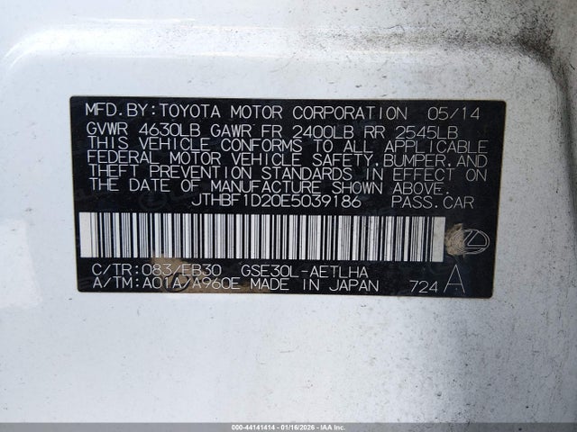 Lexus IS 250 2014 JTHBF1D20E5039186 Image 9