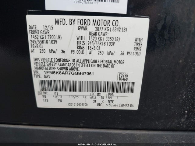 1FM5K8AR7GGB67061 Ford Utility Police Interceptor