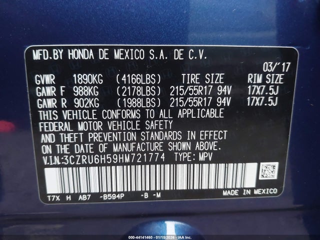 3CZRU6H59HM721774 Honda HR-V EX