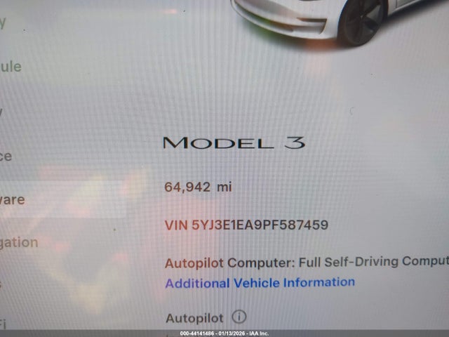 5YJ3E1EA9PF587459 Tesla Model 3 Rear-wheel Drive