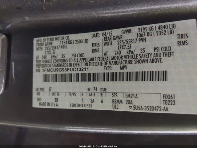1FMCU9G93FUC13211 Ford ESCAPE SE
