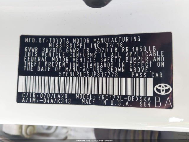 5YFBURHE5JP817778 Toyota Corolla Xse