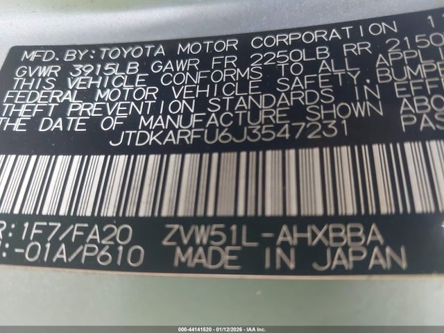 JTDKARFU6J3547231 Toyota Prius Two Eco