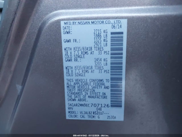 Nissan Pathfinder 2014 5N1AR2MN9EC707126 Image 9