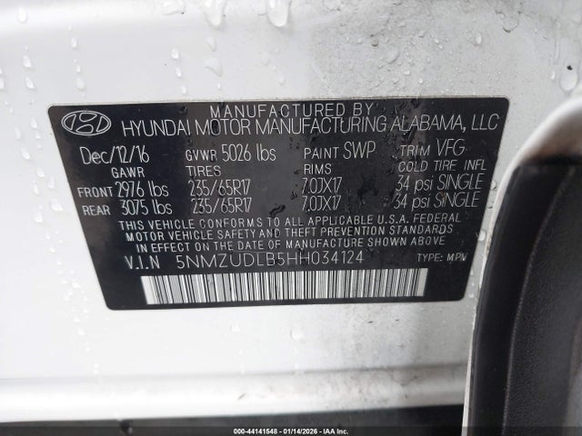 5NMZUDLB5HH034124 Hyundai Santa Fe Sport 2.4l