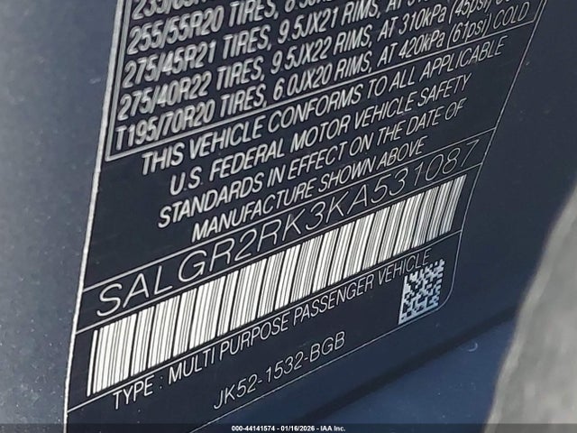 SALGR2RK3KA531087 Land Rover Range Rover 3.0l V6 Turbocharged Diesel Td6