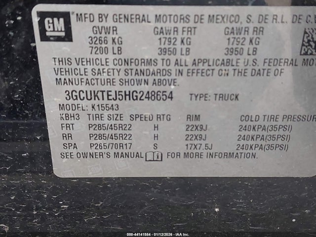 3GCUKTEJ5HG248654 Chevrolet Silverado 1500 High Country