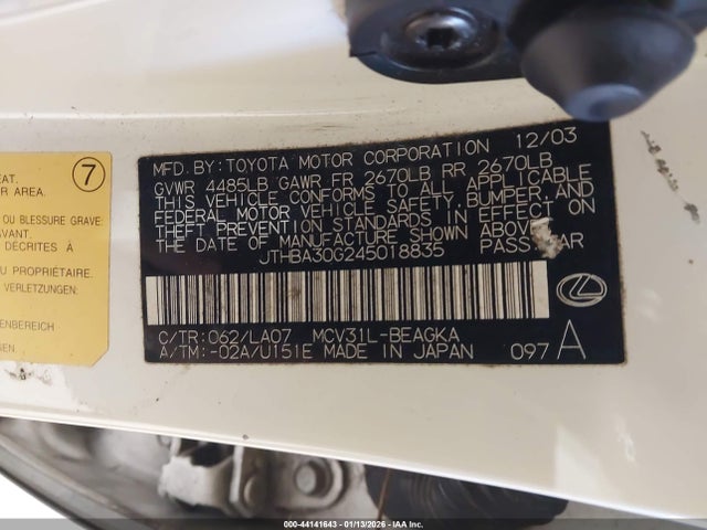 2004 LEXUS ES 330 JTHBA30G245018835 Photo 8