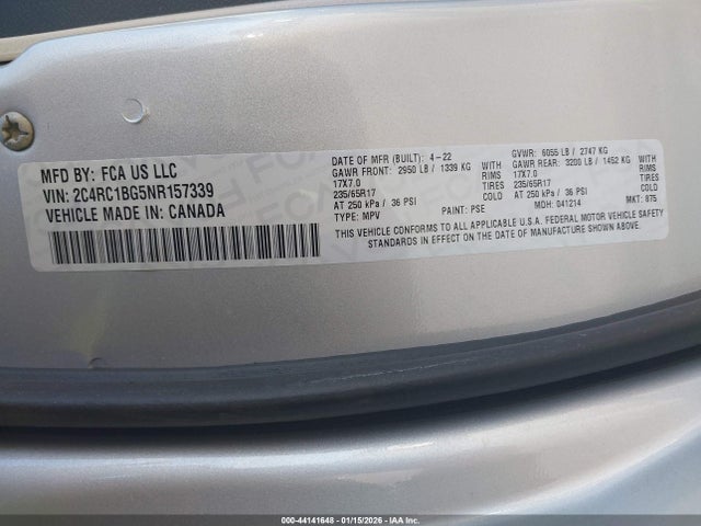 Продажа на аукционе авто 2022 Chrysler Pacifica Touring L, vin: 2C4RC1BG5NR157339, номер лота: 44141648