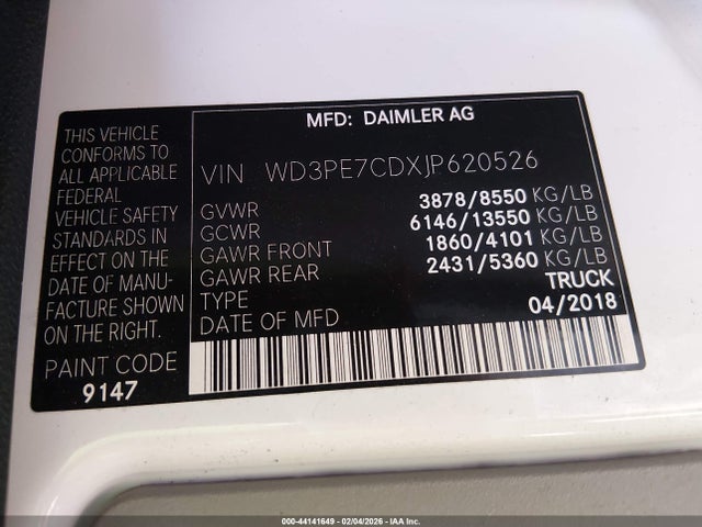 WD3PE7CDXJP620526 Mercedes-Benz Sprinter 2500 Standard Roof V6