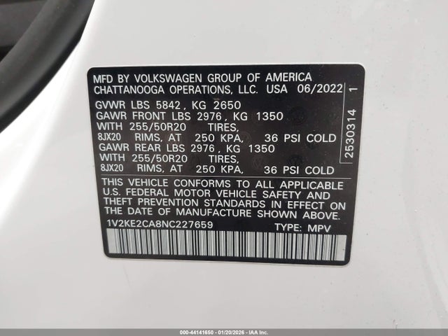 Продаж на аукціоні авто 2022 Volkswagen Atlas Cross Sport 3.6l V6 Se W/technology, vin: 1V2KE2CA8NC227659, номер лоту: 44141650