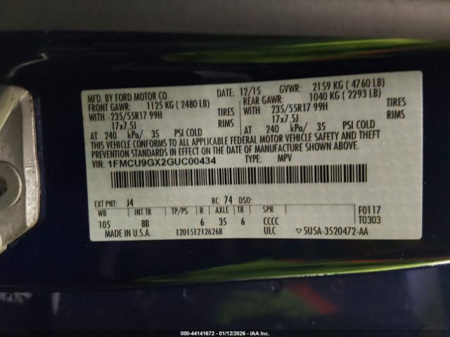 2016 FORD ESCAPE 1FMCU9GX2GUC00434 Photo 8