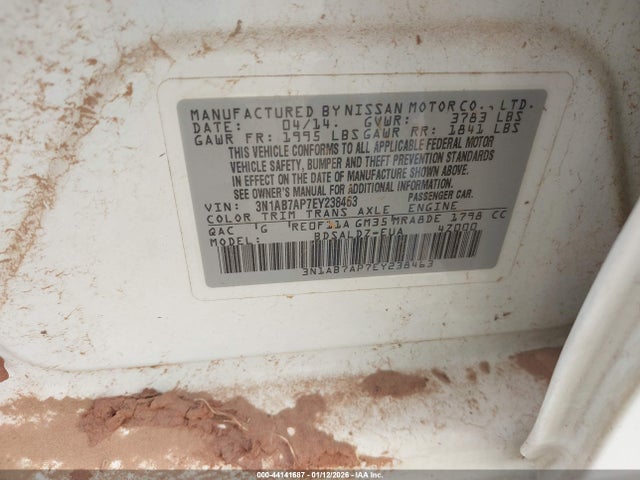 3N1AB7AP7EY238463 Nissan Sentra Fe+ S/fe+ Sv/s/sl/sr/sv