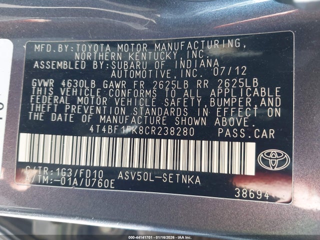 2012 TOYOTA CAMRY 4T4BF1FK8CR238280 Photo 8