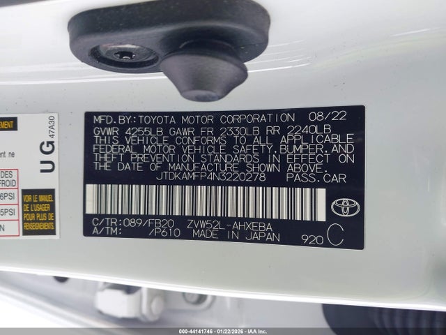 Aukcja sprzedaży 2022 Toyota Prius Prime Le, vin: JTDKAMFP4N3220278, numer aukcji: 44141746