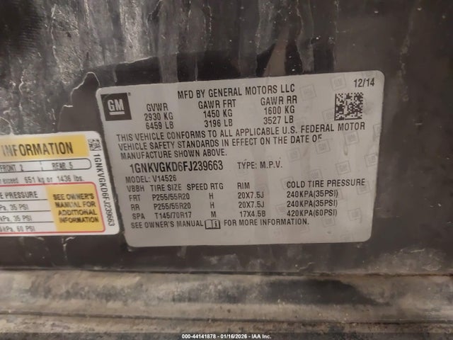 1GNKVGKD6FJ239663 Chevrolet Traverse 1lt
