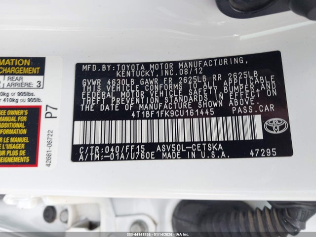 Aukcja sprzedaży 2012 Toyota Camry Se, vin: 4T1BF1FK9CU161445, numer aukcji: 44141896