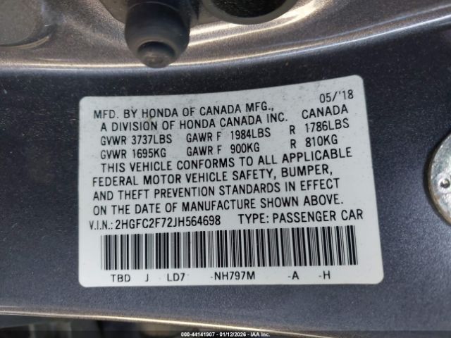 2018 HONDA CIVIC 2HGFC2F72JH564698 Photo 8