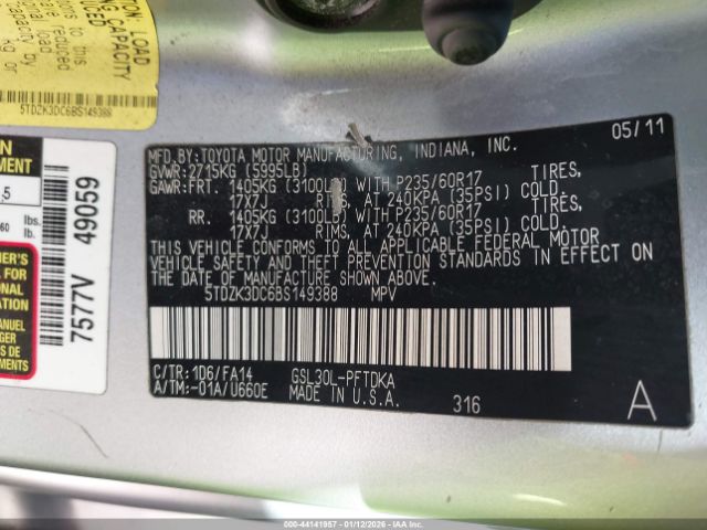 2011 TOYOTA SIENNA 5TDZK3DC6BS149388 Photo 8