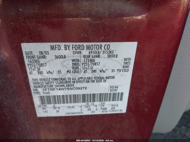 2005 FORD F-150 1FTRF14W75NC09272 Photo 8