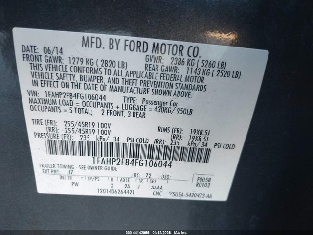 1FAHP2F84FG106044 Ford Taurus Limited