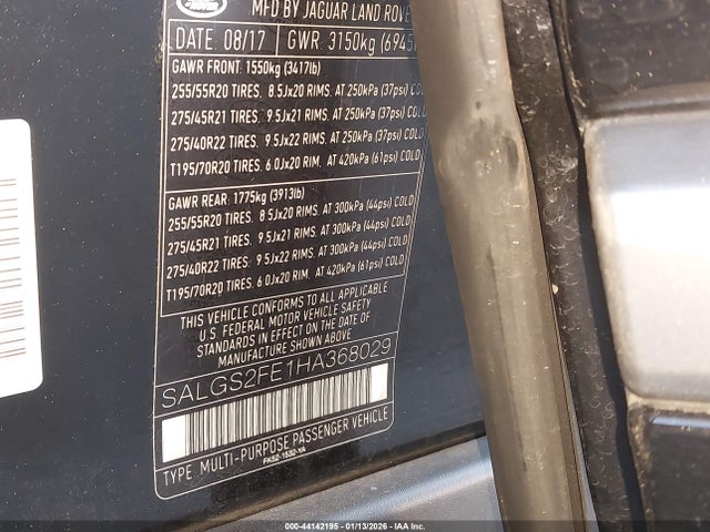 2017 LAND ROVER RANGE ROVER SALGS2FE1HA368029 Photo 8