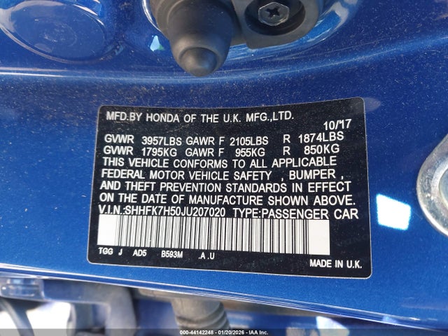 SHHFK7H50JU207020 Honda CIVIC EX