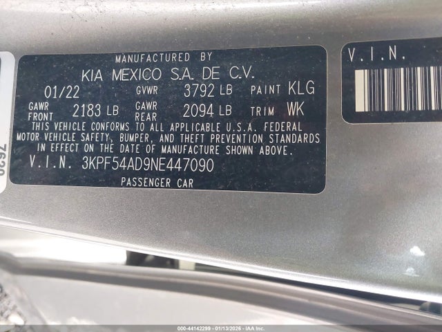 Продаж на аукціоні авто 2022 Kia Forte Gt-line, vin: 3KPF54AD9NE447090, номер лоту: 44142299