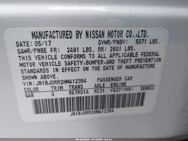 Aukcja sprzedaży 2017 Infiniti Qx50, vin: JN1BJ0RR2HM412354, numer aukcji: 44142308