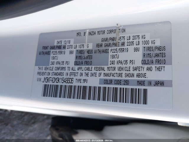 Aukcja sprzedaży 2019 Mazda Cx-5 Grand Touring, vin: JM3KFADM3K1548606, numer aukcji: 44142313