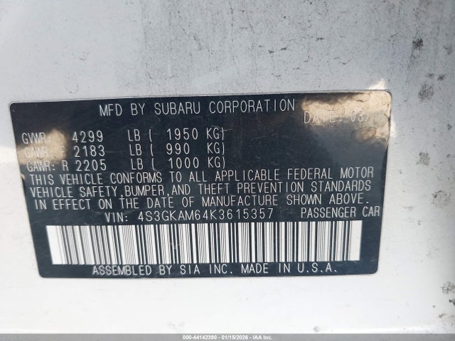 Subaru Impreza 2.0i Sport 2019 4S3GKAM64K3615357 Image 9