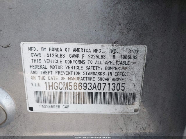 44142428 :رقم المزاد ، 1HGCM56693A071305 vin ، 2003 Honda Accord 2.4 Ex مزاد بيع