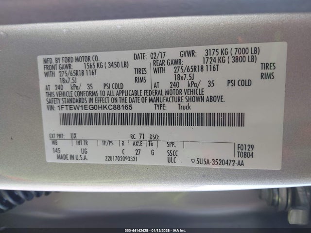 1FTEW1EG0HKC88165 Ford F-150 Xlt