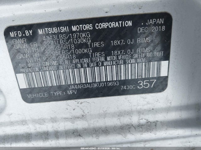 2019 MITSUBISHI OUTLANDER SPORT JA4AR3AU3KU019693 Photo 8