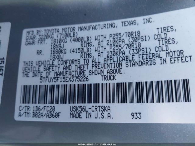 2014 TOYOTA TUNDRA 5TFUY5F15EX375226 Photo 8