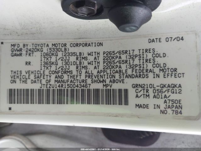 2005 TOYOTA 4RUNNER JTEZU14R150043467 Photo 8