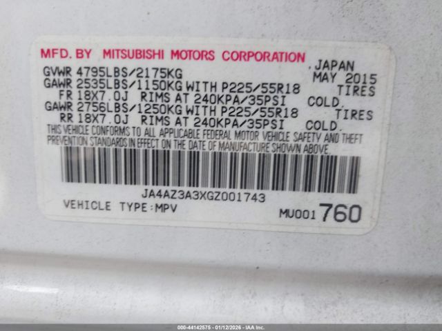 2016 MITSUBISHI OUTLANDER JA4AZ3A3XGZ001743 Photo 8