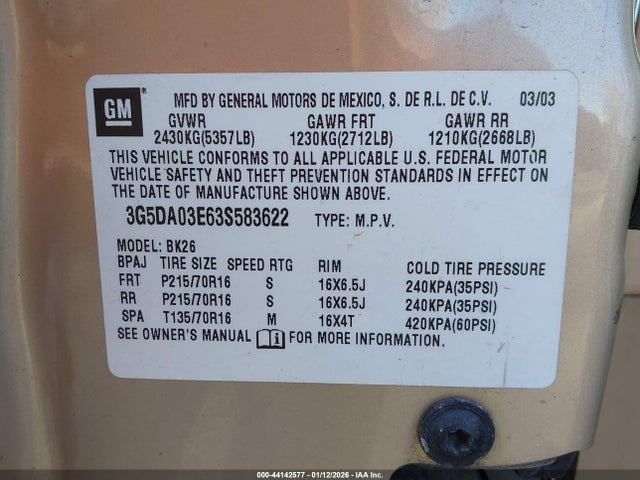Aukcja sprzedaży 2003 Buick Rendezvous Cxl, vin: 3G5DA03E63S583622, numer aukcji: 44142577