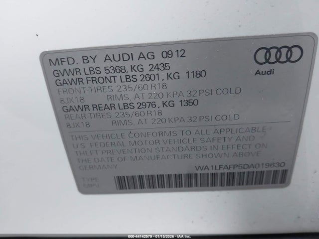 Продаж на аукціоні авто 2013 Audi Q5 2.0t Premium, vin: WA1LFAFP5DA019630, номер лоту: 44142579