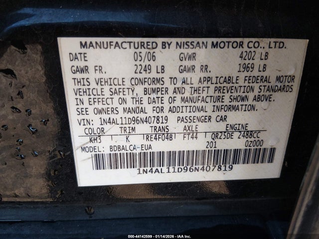 2006 NISSAN ALTIMA 1N4AL11D96N407819 Photo 8