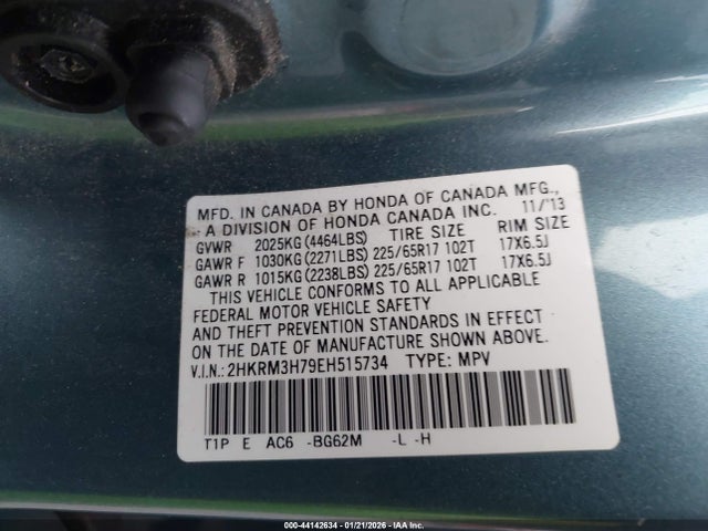2HKRM3H79EH515734 Honda Cr-v Ex-l