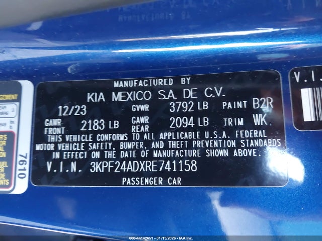 3KPF24ADXRE741158 KIA Forte Lxs