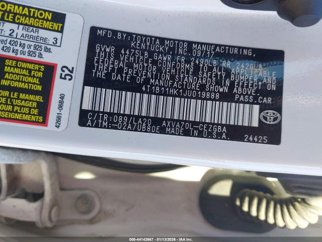 4T1B11HK1JU019888 Toyota CAMRY XLE