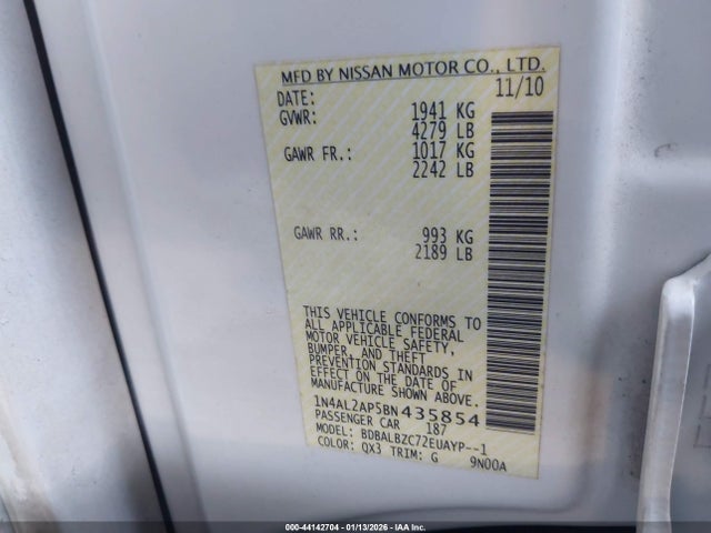Aukcja sprzedaży 2011 Nissan Altima 2.5 S, vin: 1N4AL2AP5BN435854, numer aukcji: 44142704