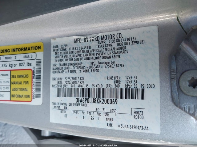2019 FORD FUSION HYBRID 3FA6P0LU8KR200069 Photo 8